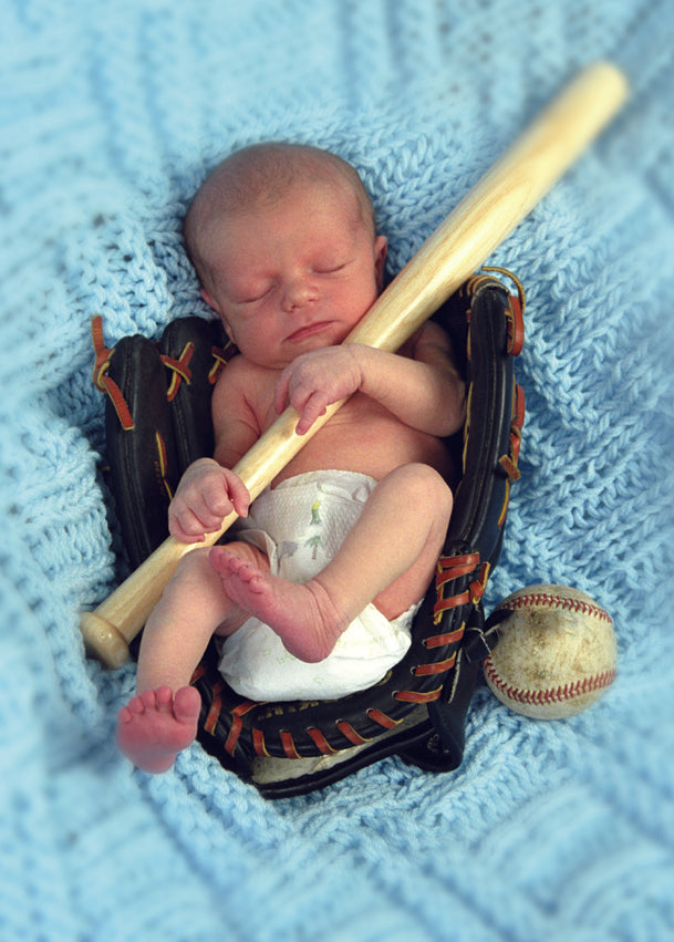 New Born in Baseball Glove Card