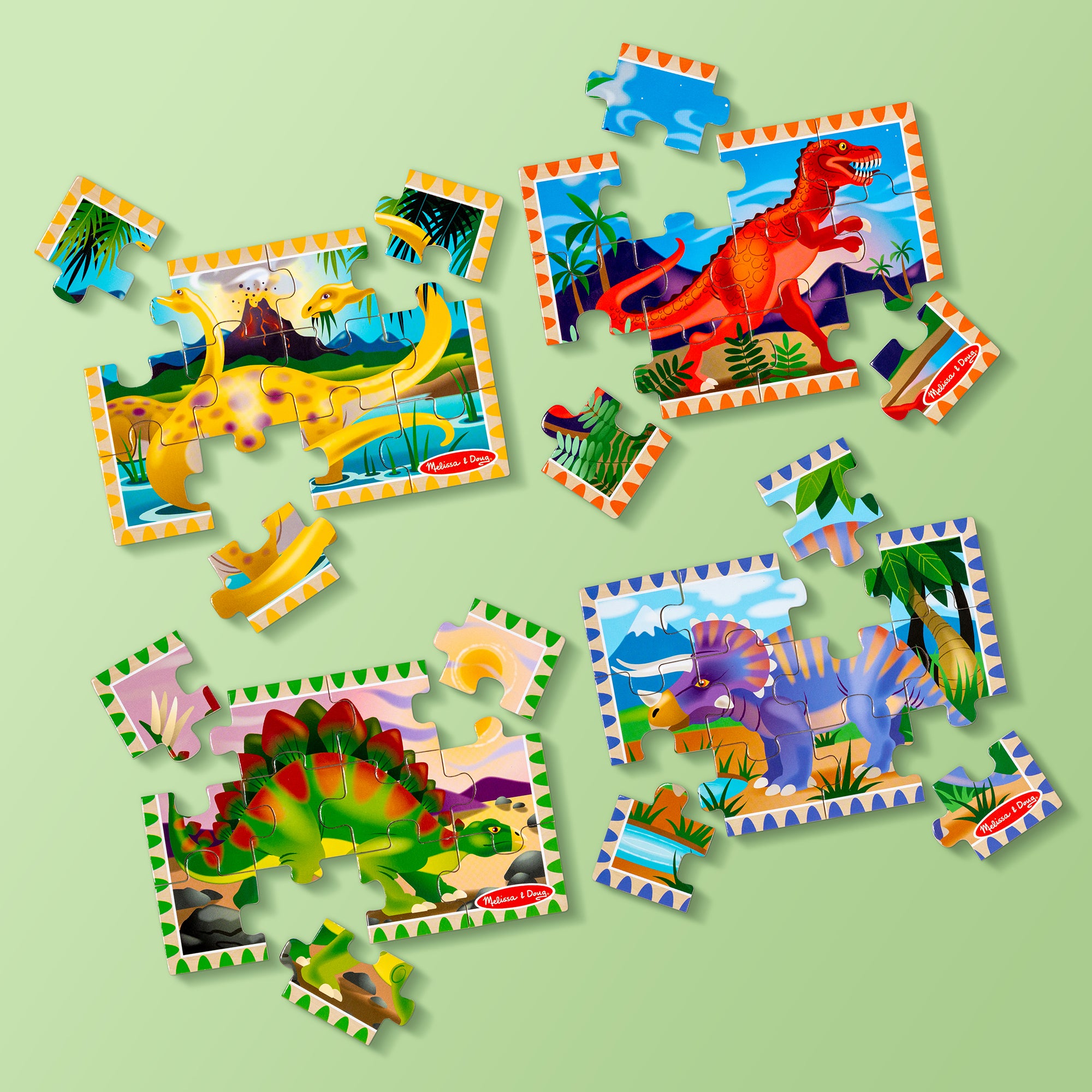 Melissa & Doug Dinosaurs 4-in-1 Wooden Jigsaw Puzzles in a Storage Box (48 pcs) - FSC Certified