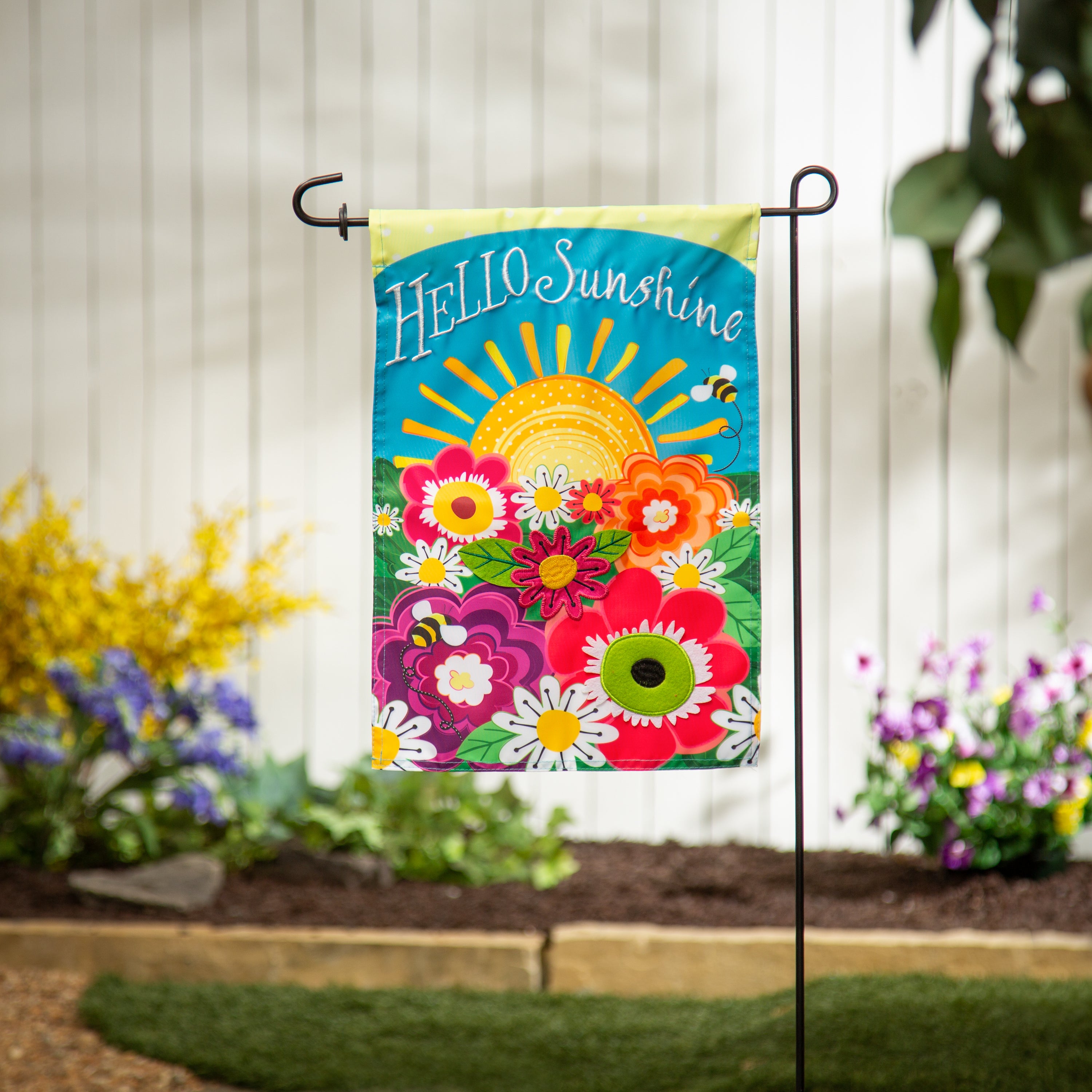 Hello Sunshine Applique Garden Flag - A. Dodson's