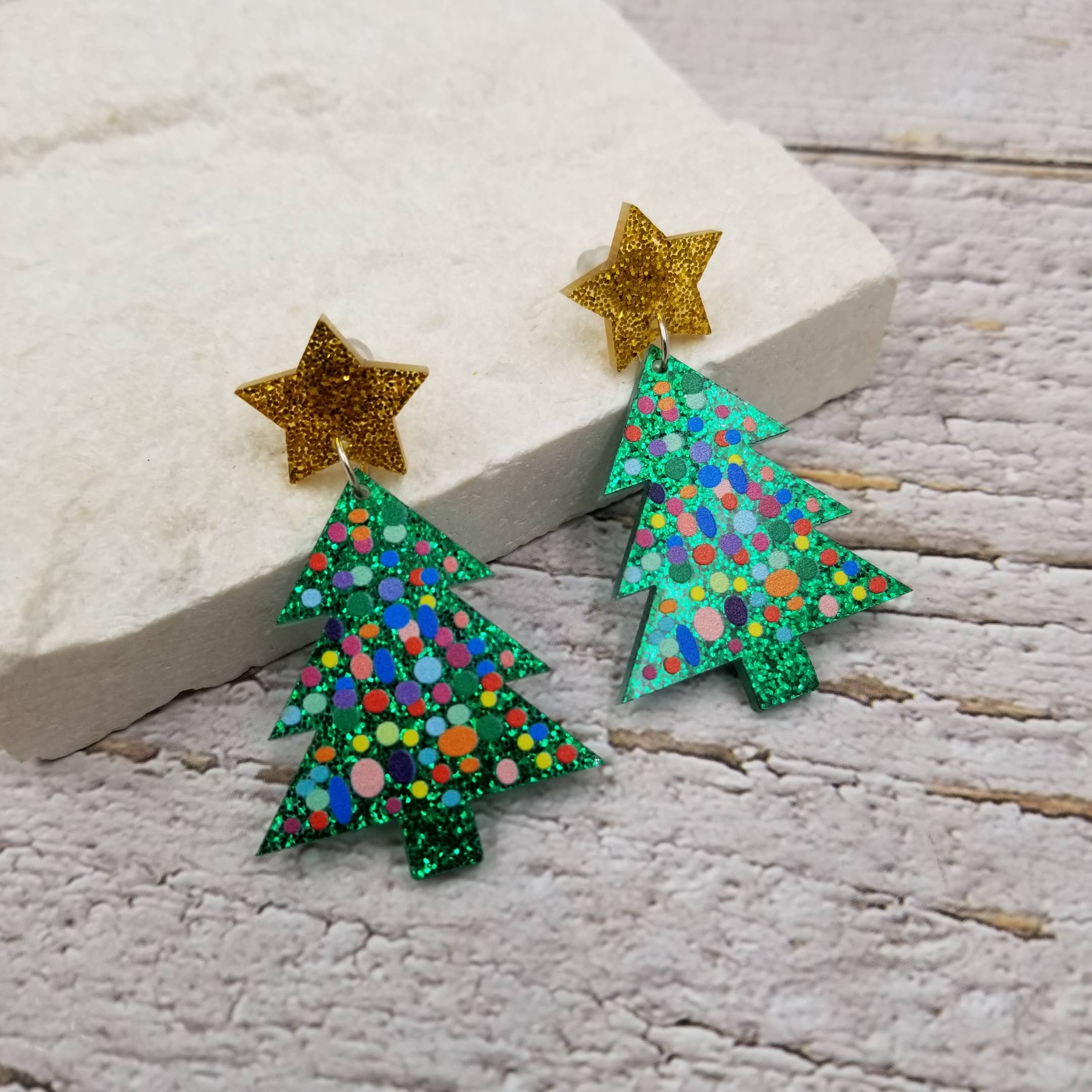 Confetti Star Christmas Tree Earrings - 3 Color