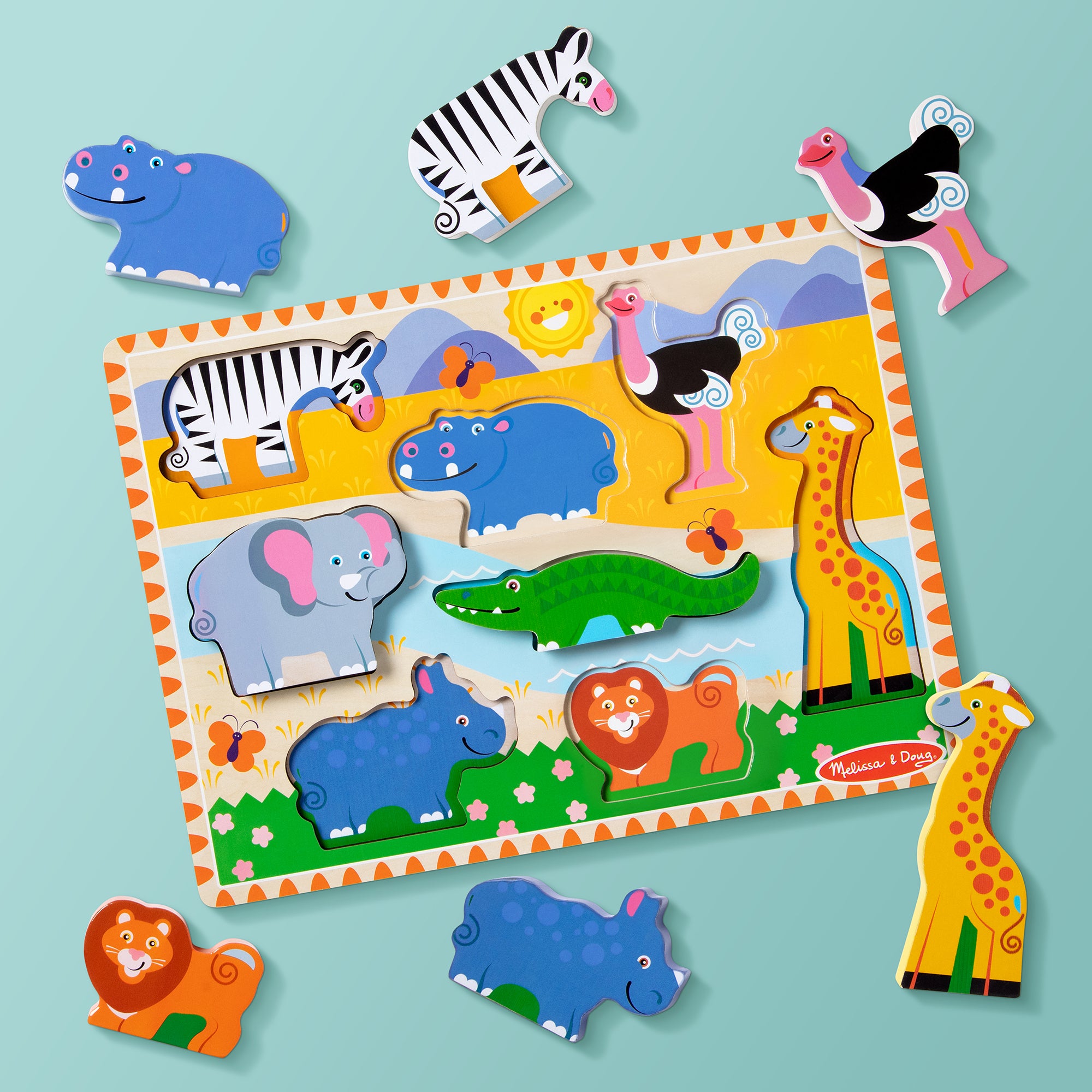 Melissa & Doug Safari Wooden Chunky Puzzle With Wild Animal Theme (8 Pcs) - FSC Certified