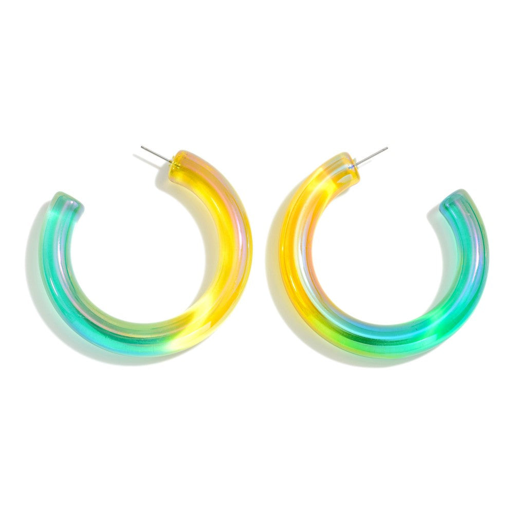 IRIDESCENT GRADIENT HOOP EARRINGS - GREEN - A. Dodson's