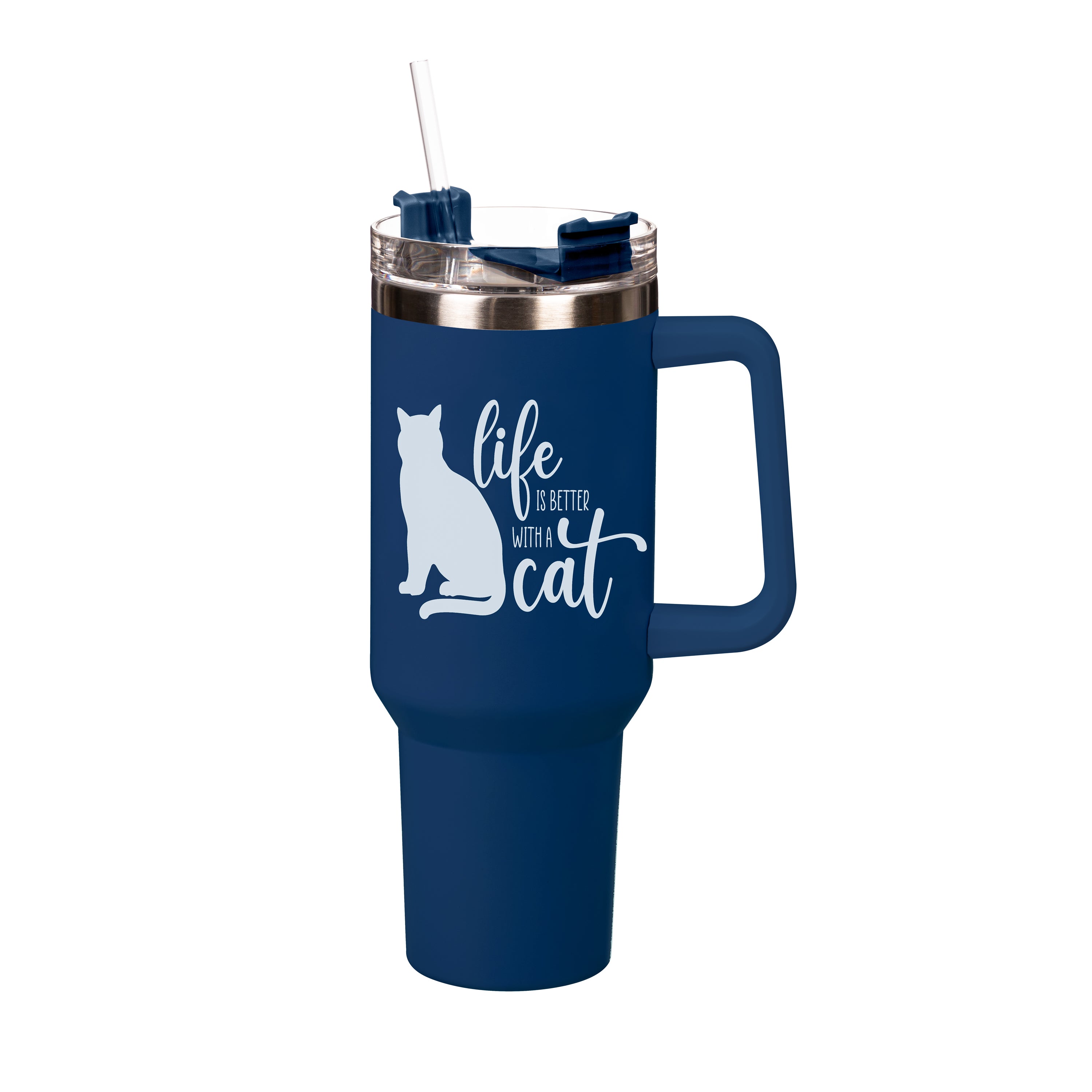 Life Is Better With A Cat Double Wall Stainless Steel w/ Straw, 40oz, Gift Box