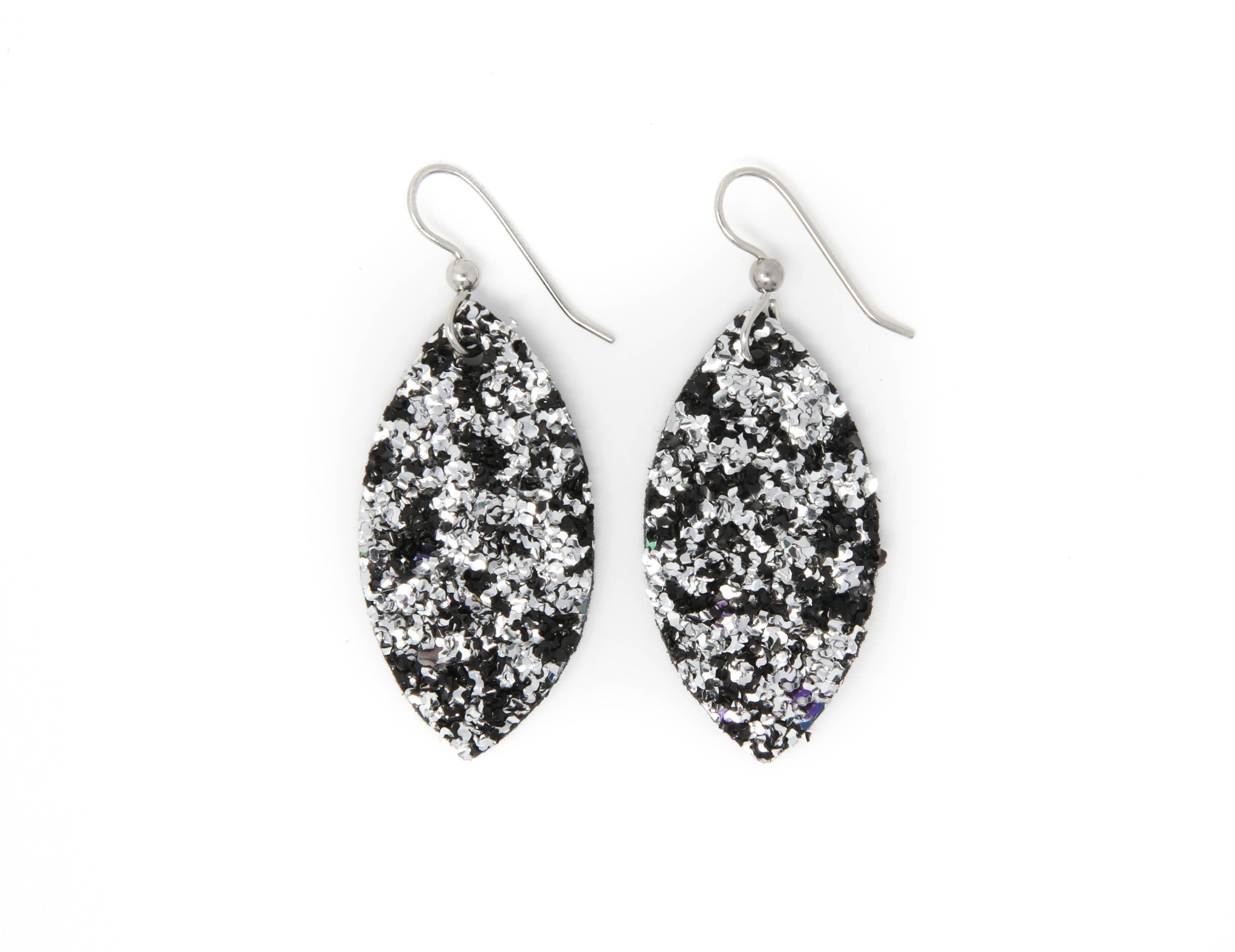 Sparkle in Black Leather Earrings