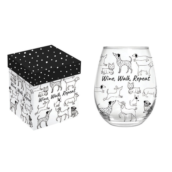 17 Oz Stemless Glass W  Gift Box- Wine, Walk, Repeat 