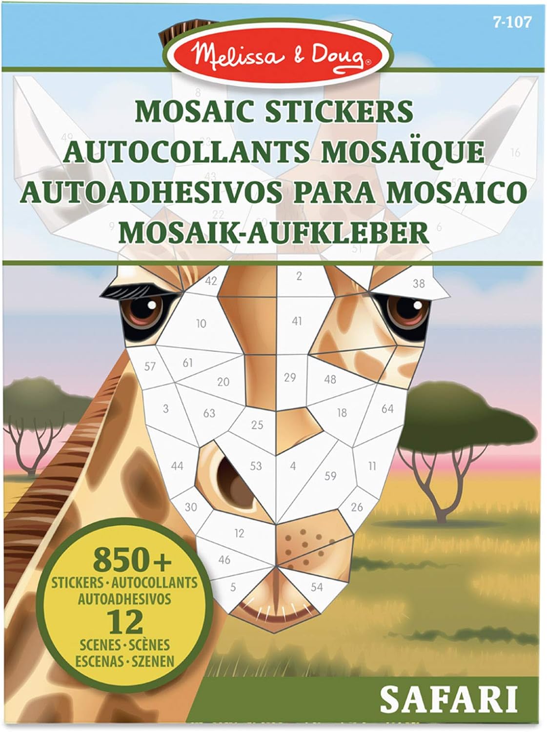 Melissa & Doug Mosaic Sticker Pad Safari (12 Color Scenes to Complete with 850+ Stickers) - FSC Certified