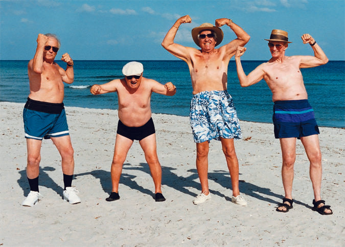 MEN FLEXING ON BEACH CARD - A. Dodson's