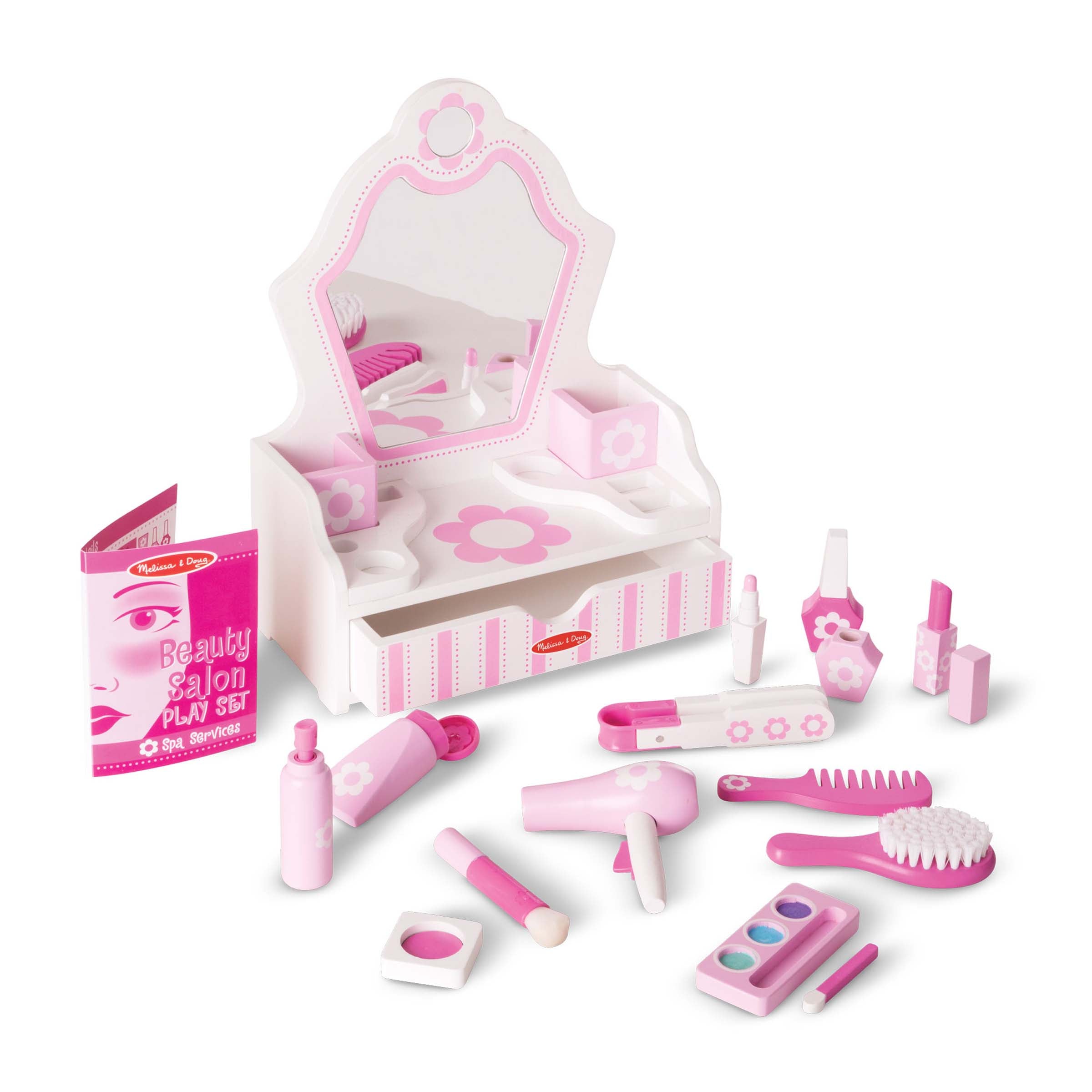 Melissa & Doug Wooden Beauty Salon Play Set With Vanity and Accessories (18 pcs) - FSC Certified