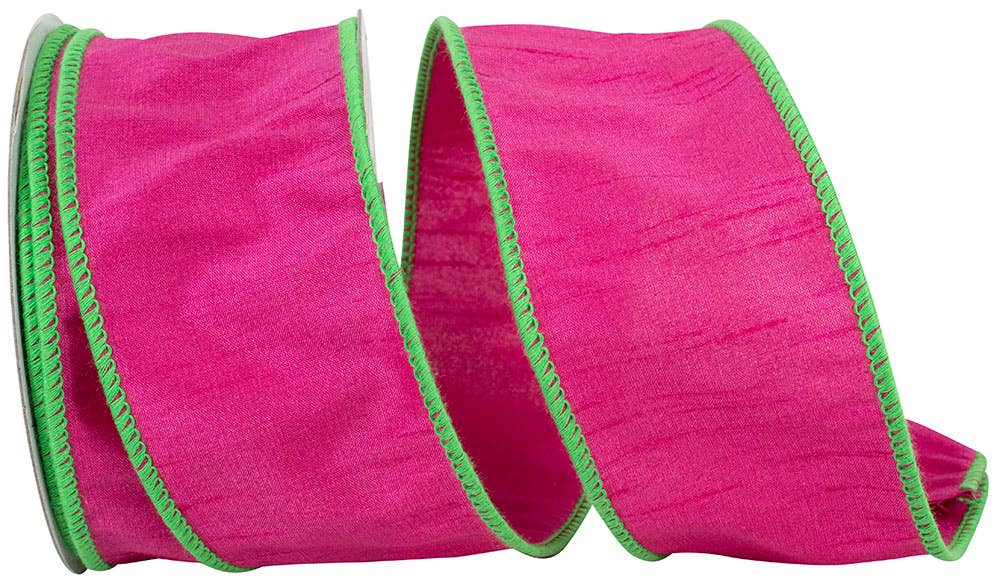 Dupioni Color Edge Wired Edge Fuchsia & Lime 2.5 In