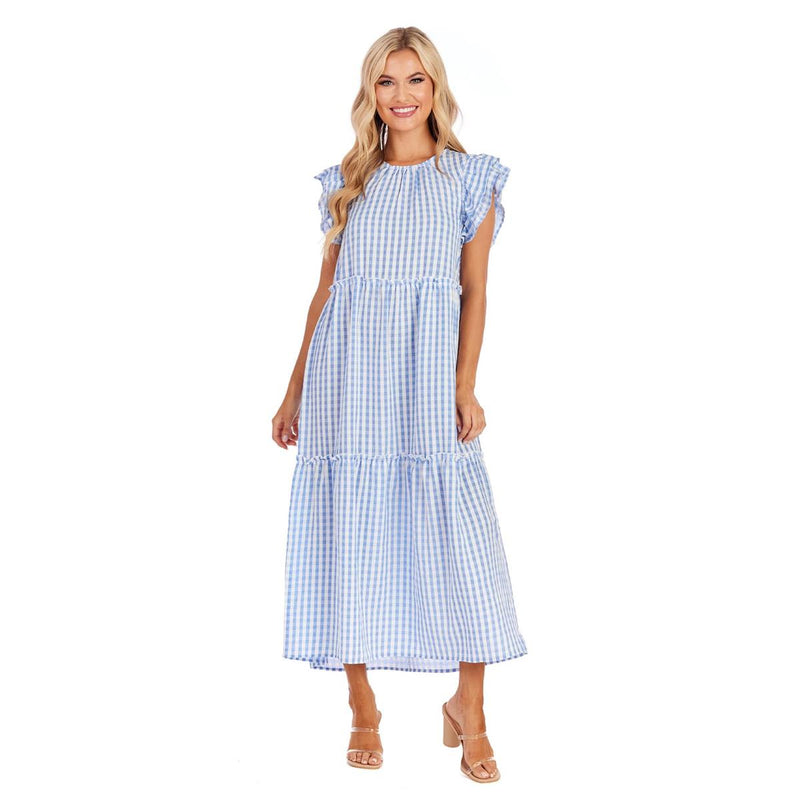 Blue Gingham Bardot Maxi Dress BY MUD PIE | FREE SHIPPING | MUD PIE