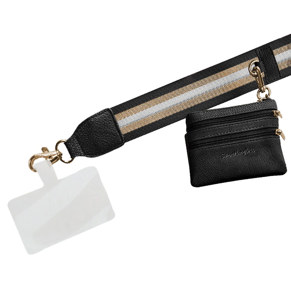 CLIP & GO STRAP WITH POUCH - STRIPE COLLECTION - BLACK - A. Dodson's