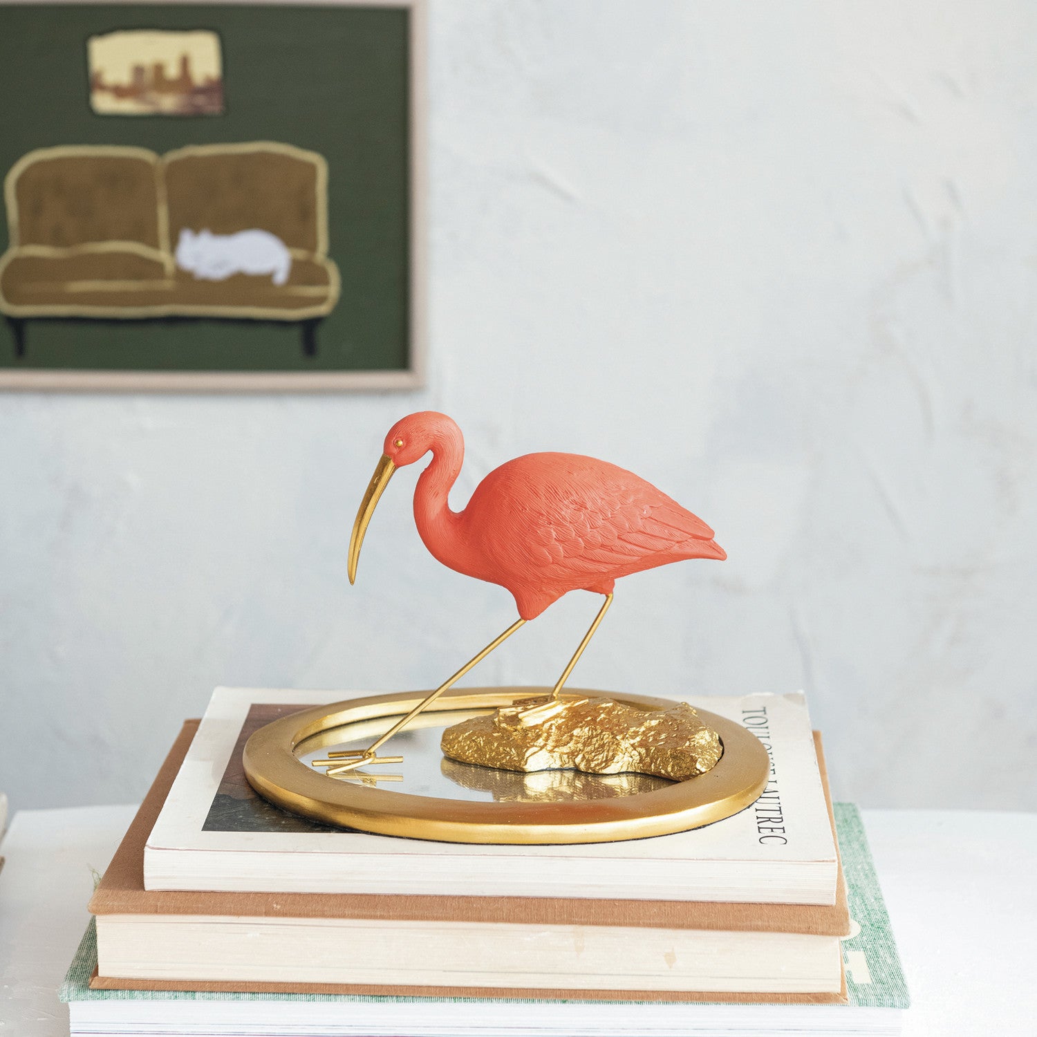 Scarlet Ibis on Mirrored Tray