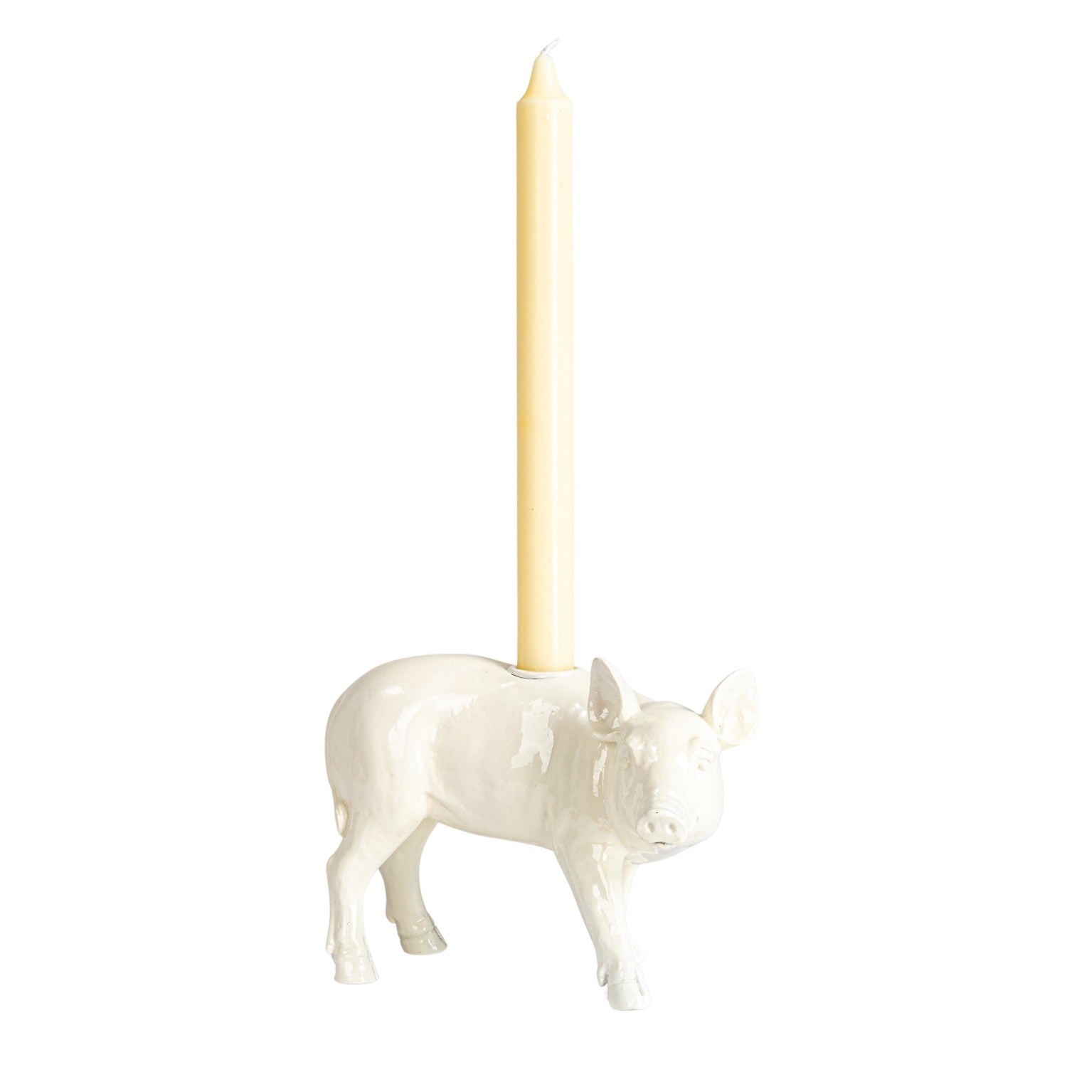 Antique White Pig Taper Holder