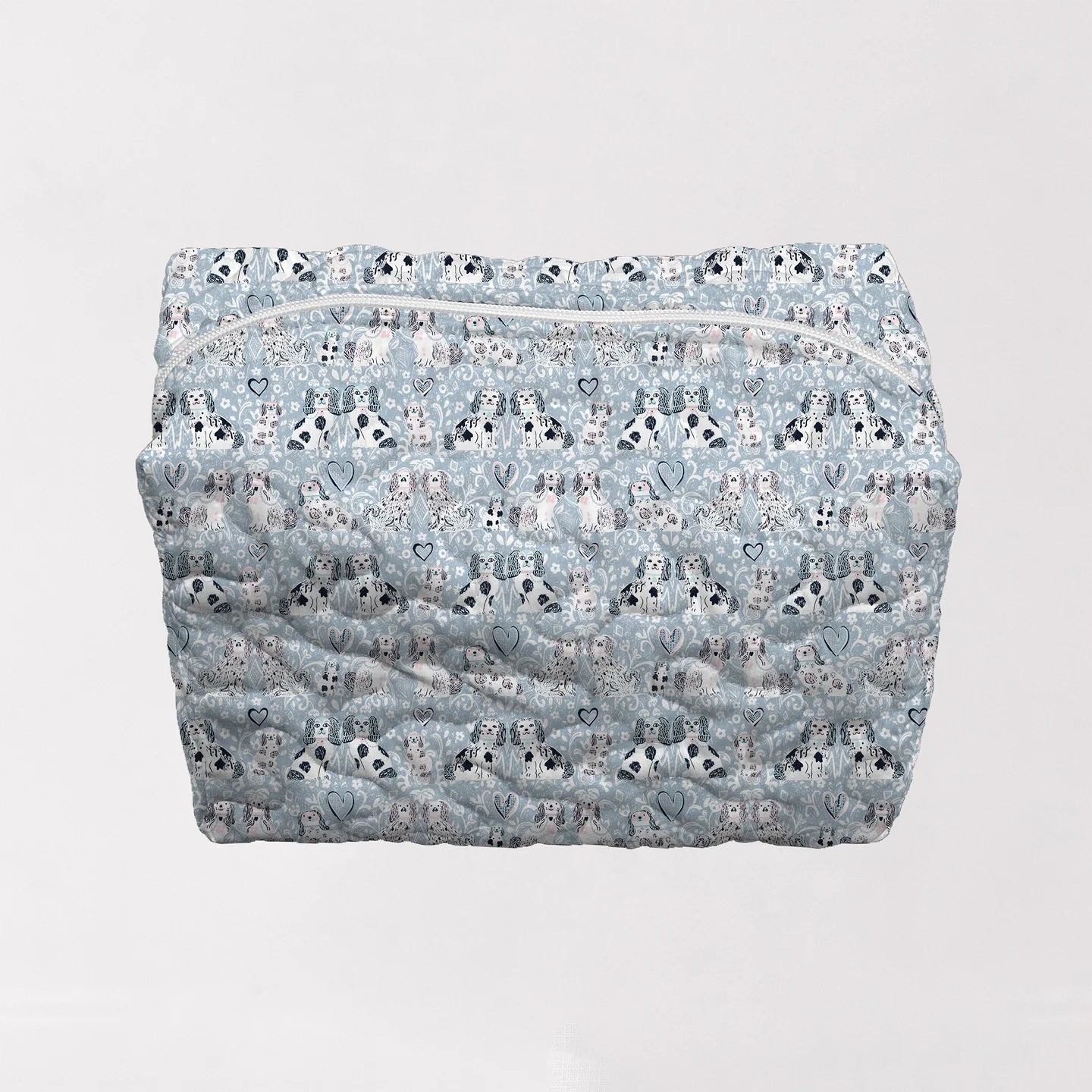 Foo Dogs Light Blue Quilted Large Makeup Bag By Ida Mae