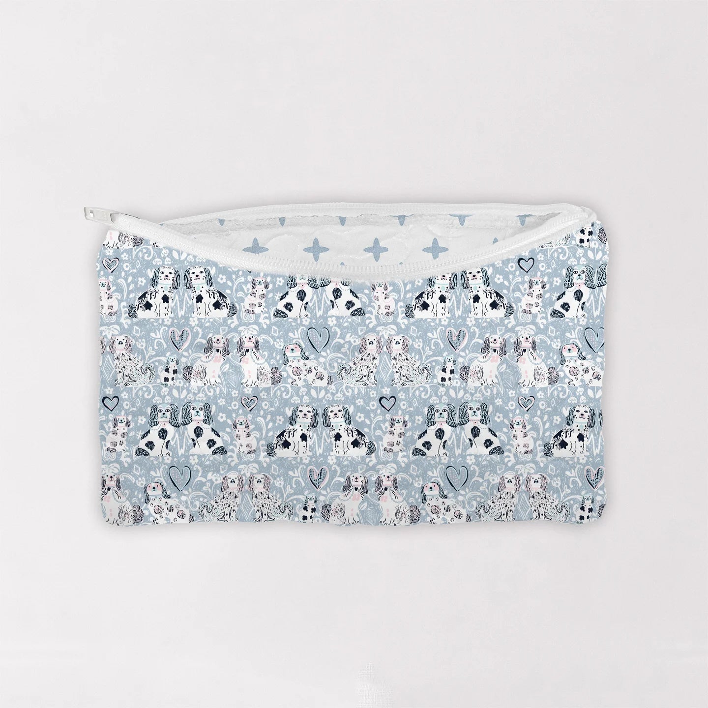 Foo Dogs Light Blue Quilted Makeup Bag By Ida Mae