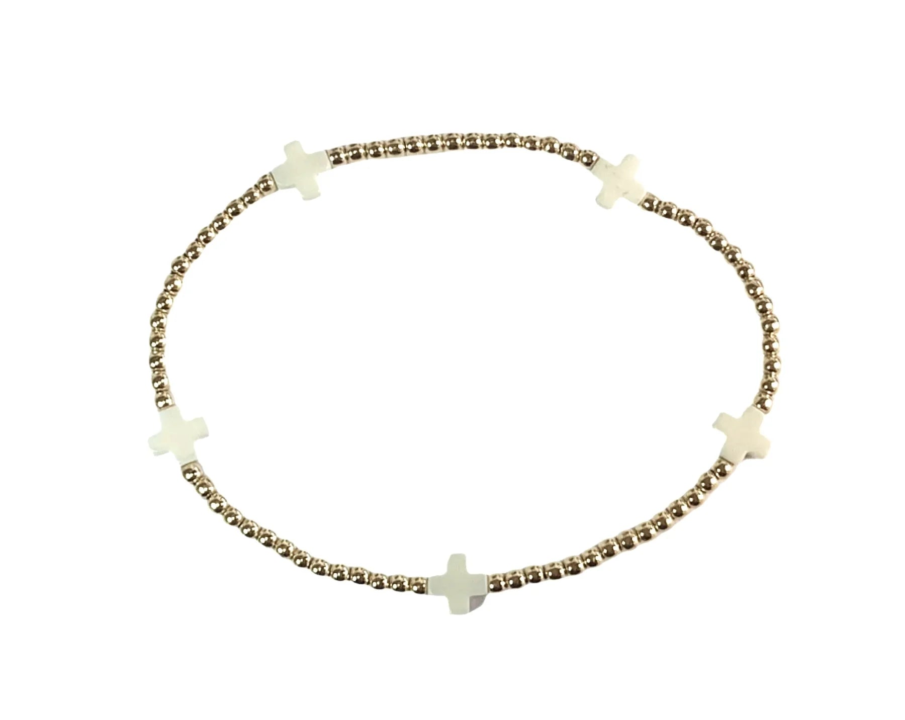 egirl signature cross small gold pattern 2mm bead bracelet - off white by enewton