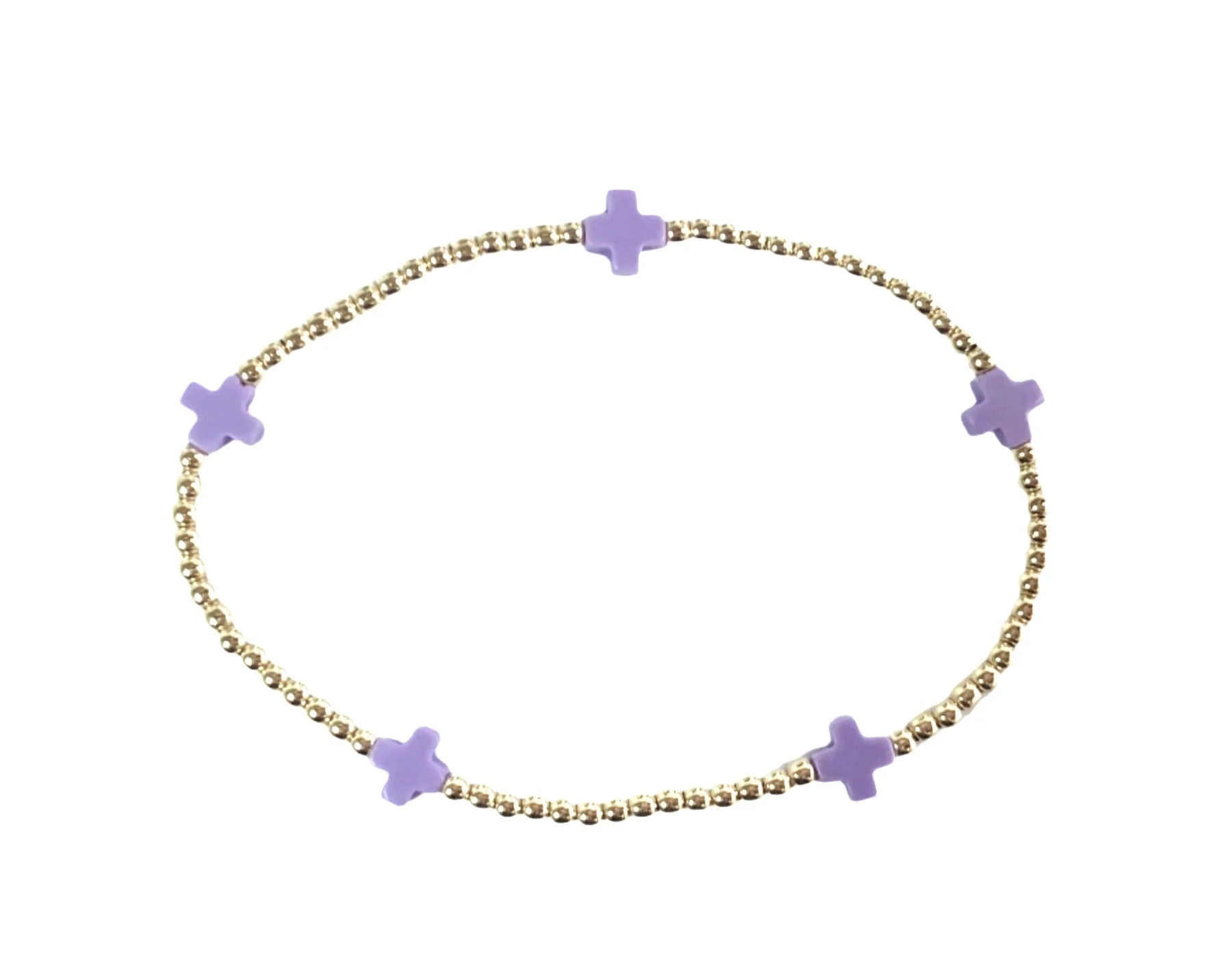 egirl signature cross small gold pattern 2mm bead bracelet - purple by enewton