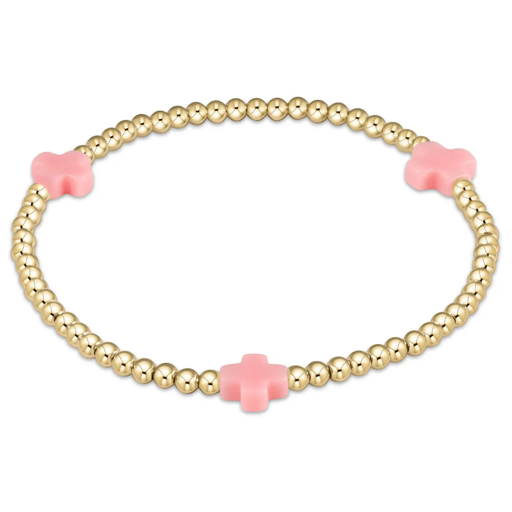 egirl signature cross gold pattern 3mm bead bracelet - pink by enewton