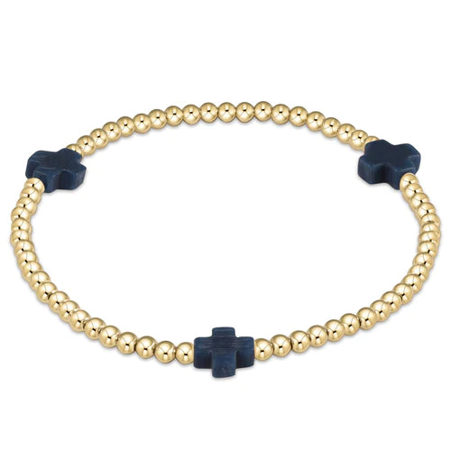 enewton extends signature cross gold pattern 3mm bead bracelet - navy by enewton - A. Dodson's