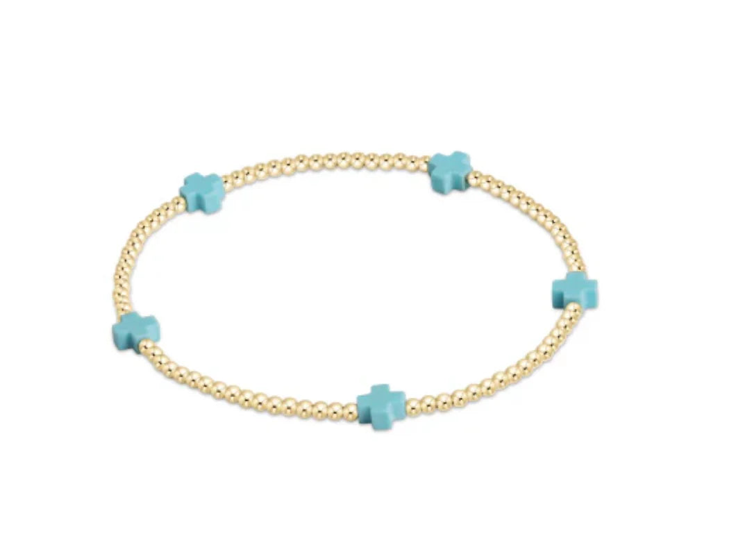 egirl signature cross small gold pattern 2mm bead bracelet - mint by enewton