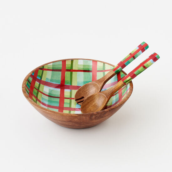 Plaid Salad Bowl with Servers - A. Dodson's