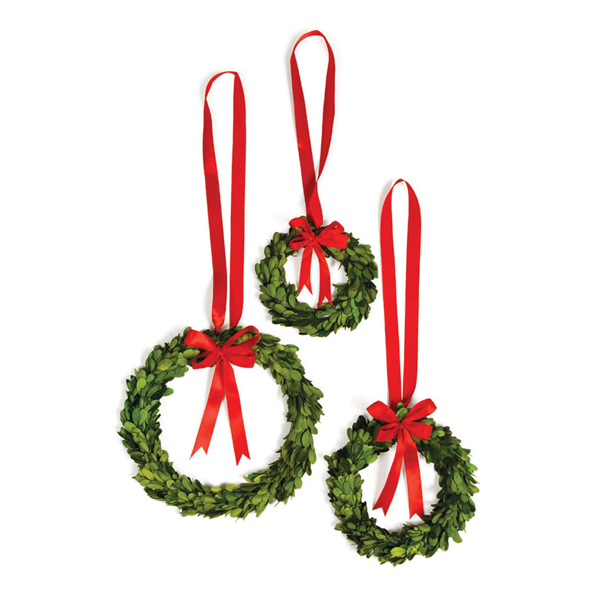 BOXWOOD WREATHS WITH RED RIBBONS SET OF 3 BY NAPA HOME & GARDEN