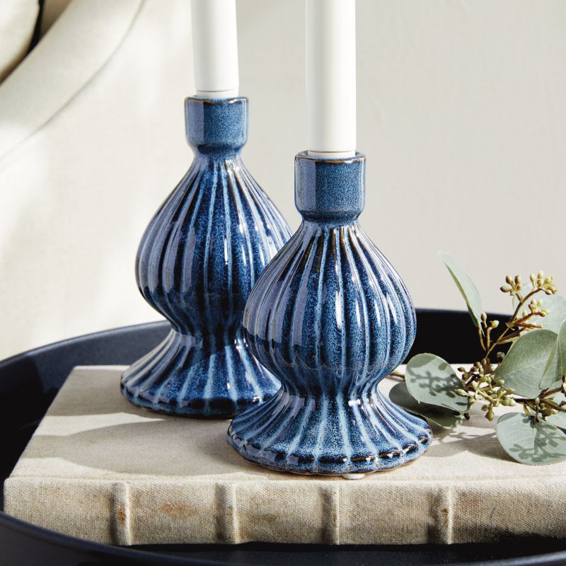 BLUE MELA TAPER HOLDERS SET OF 2 BY NAPA HOME & GARDEN - A. Dodson's