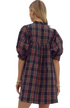 Plaid V-Neck Puff Mini Dress With Pockets - A. Dodson's