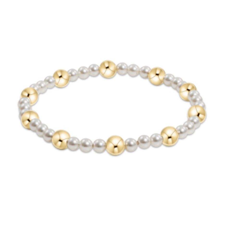 Pearl Sincerity Pattern 4mm Bead Bracelet - 6mm Gold by enewton