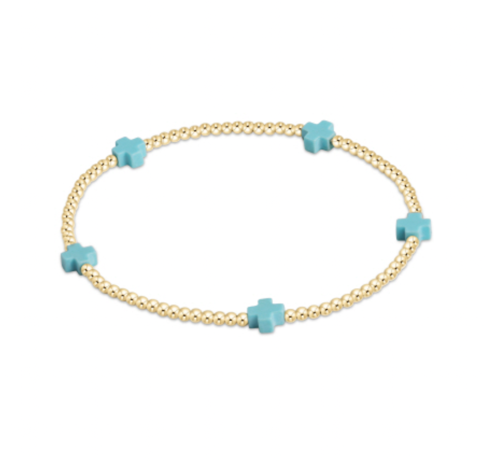 Signature Cross Small Gold Pattern 2mm Bead Bracelet -by enewton