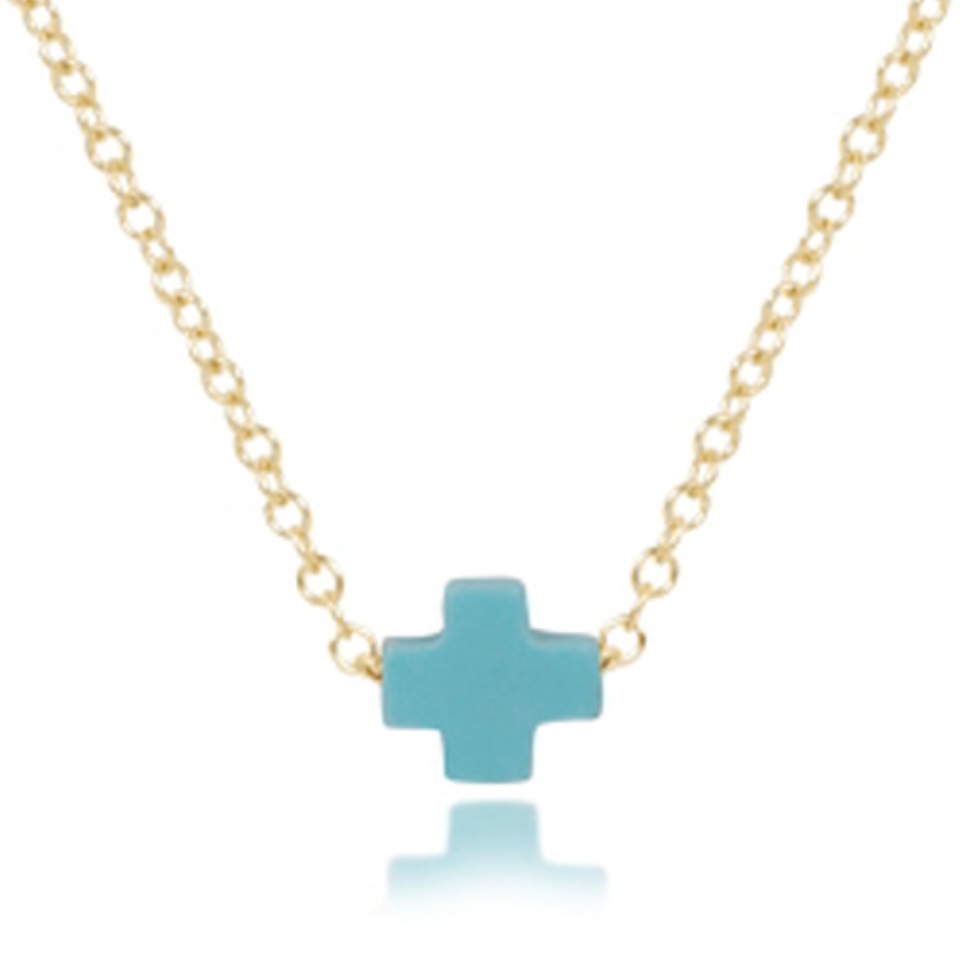 16" Necklace Gold - Signature Cross Small Turquoise by enewton