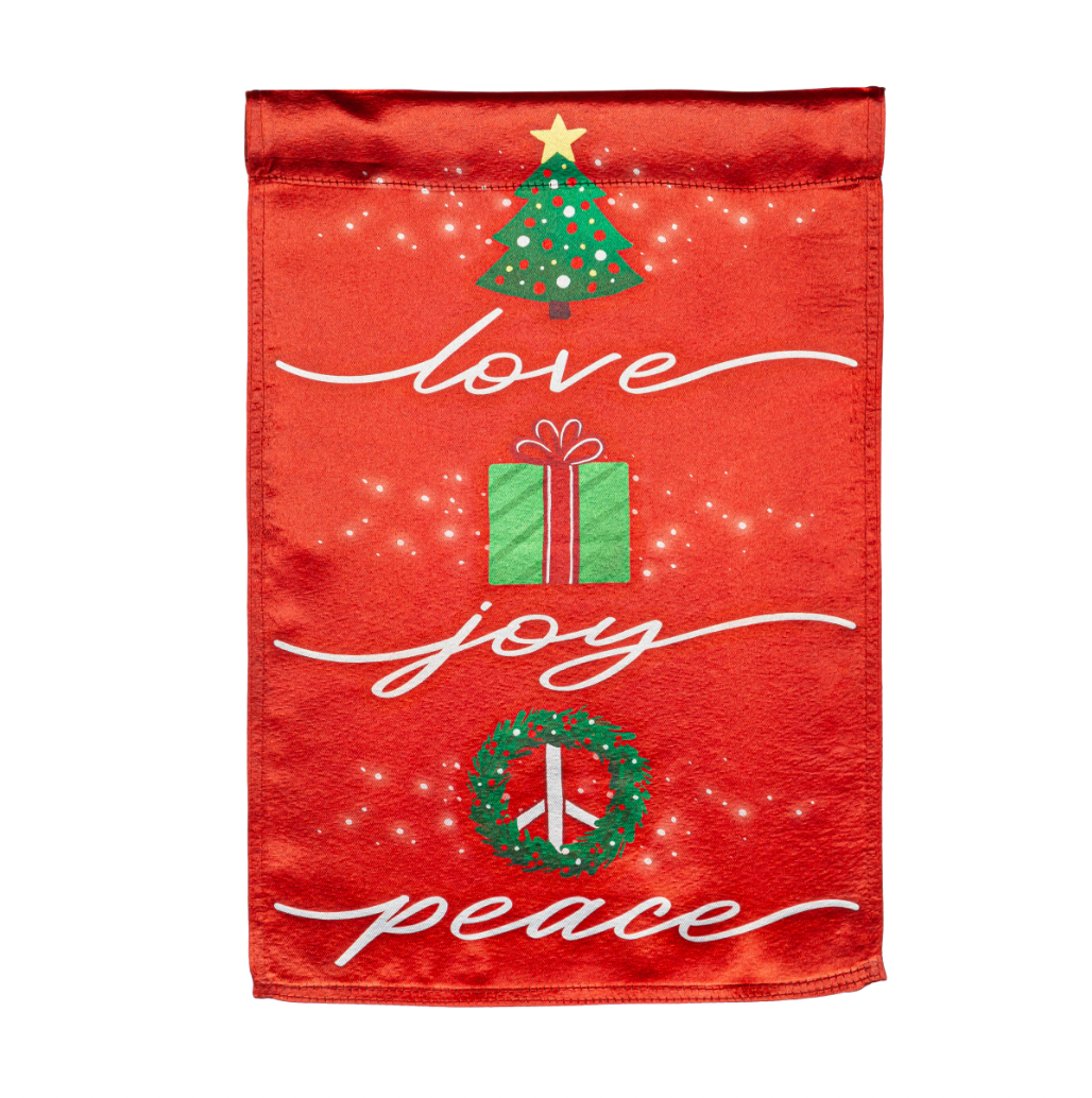 Love, Joy, Peace Lustre Garden Flag - A. Dodson's