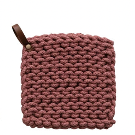 Cotton Crocheted Pot Holder with Leather Loop - A. Dodson's