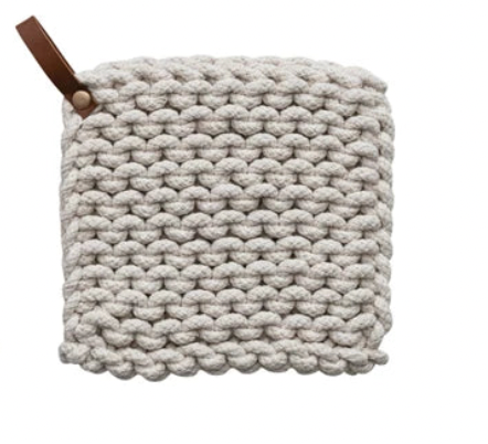 Cotton Crocheted Pot Holder with Leather Loop - A. Dodson's