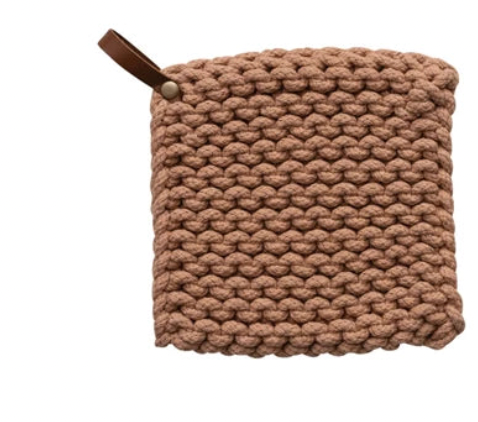 Cotton Crocheted Pot Holder with Leather Loop - A. Dodson's