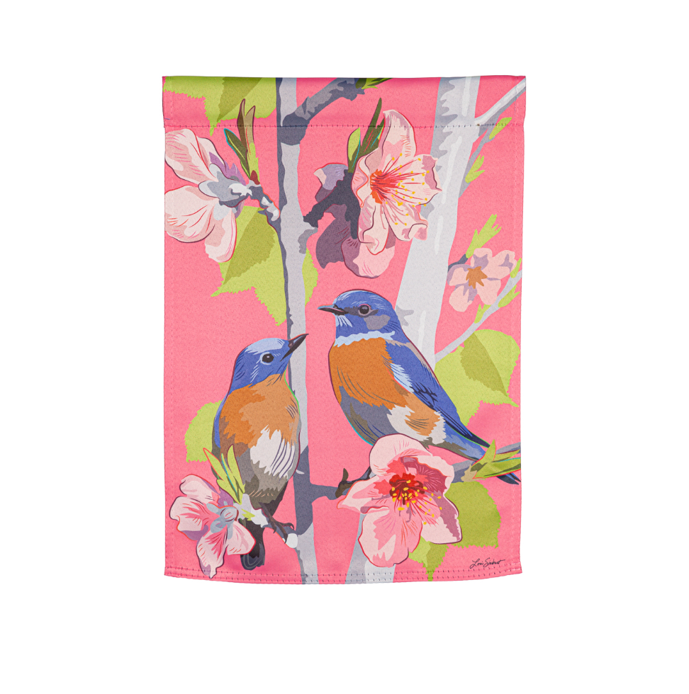 Birdies on Cherry Blossoms Suede Garden Flag - A. Dodson's