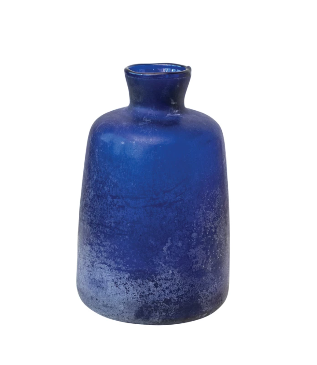 Sand Blasted Glass Vase, Cobalt Color - A. Dodson's