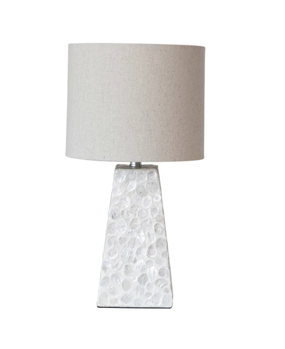 Capiz & MDF Table Lamp w/ Linen Shade - A. Dodson's