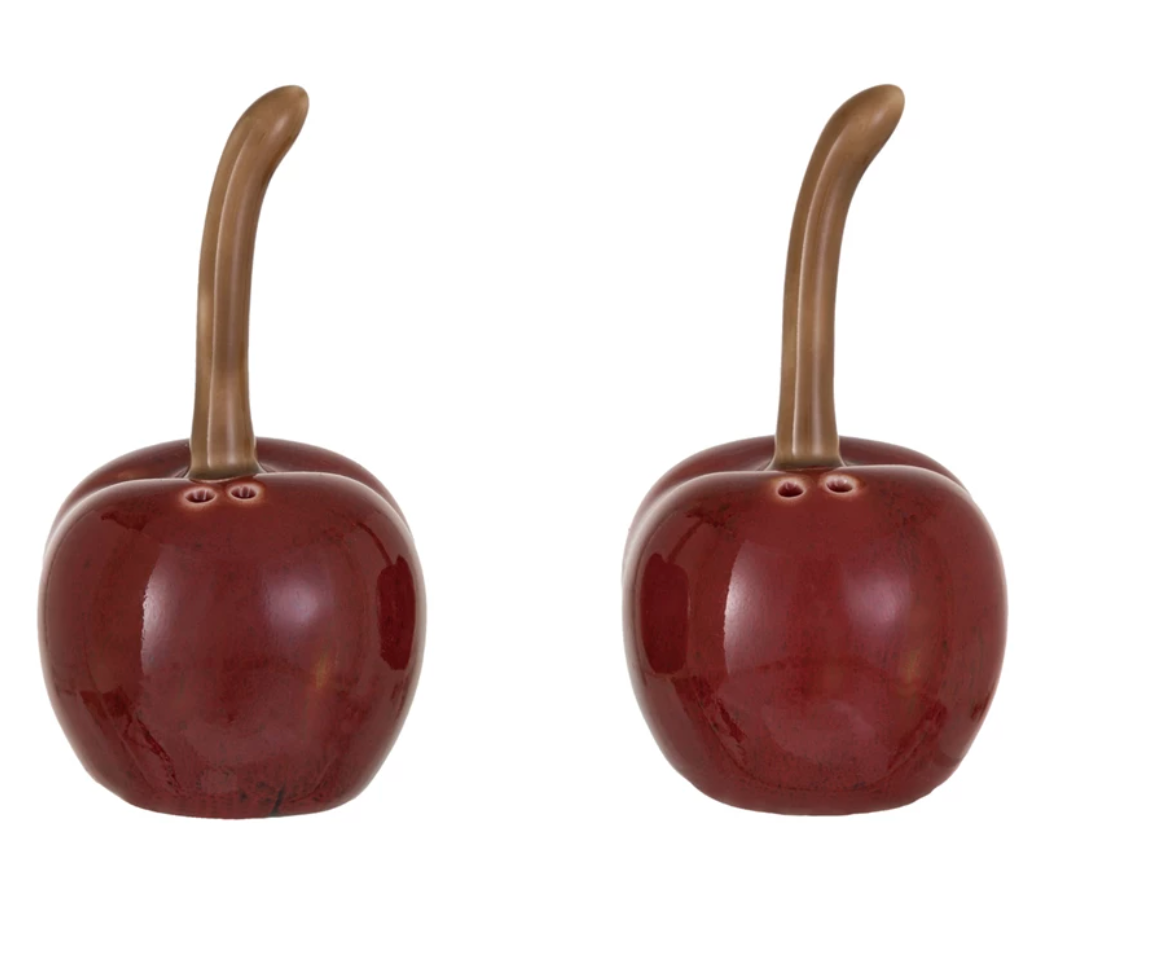 Stoneware Cherry Shaped Salt & Pepper Shakers, Set of 2 - A. Dodson's