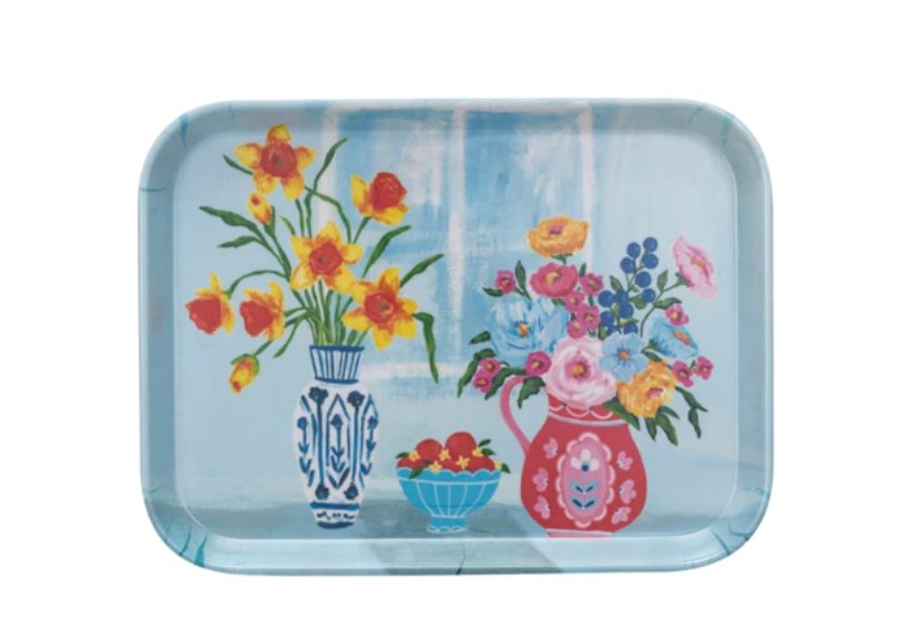 Bamboo Fiber Tray w/ Flowers in Vases, 2 Styles - A. Dodson's