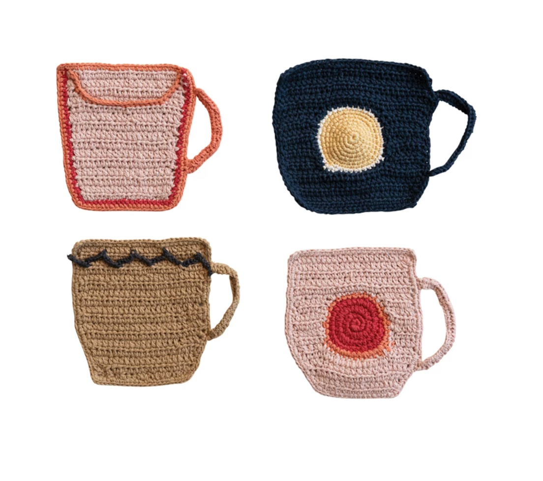 Cotton Crocheted Mug Shaped Coaster/Trivet, 4 Styles - A. Dodson's