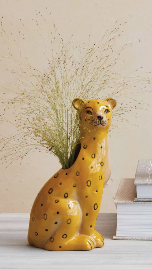 Hand-Painted Stoneware Leopard Shaped Vase, Crackle Glaze (Each One Will Vary) - A. Dodson's