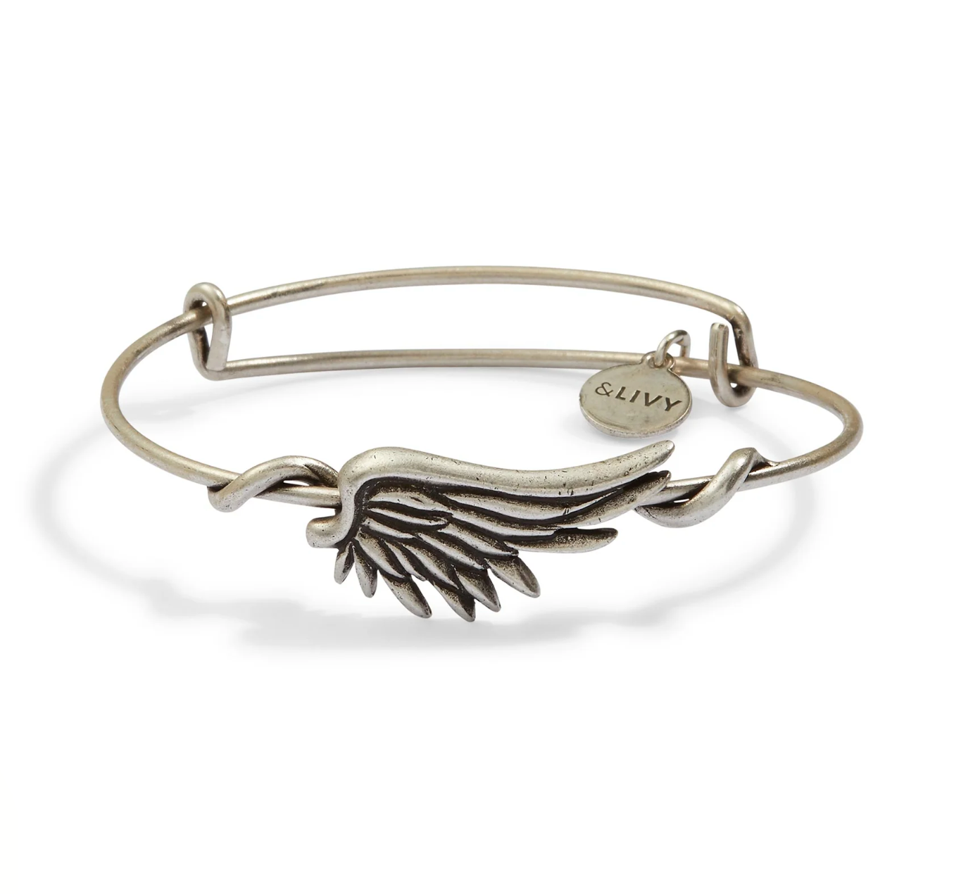 Symbol Wraps Angel Wing Expandable Bangle - Antique Silver Finish by &Livy - A. Dodson's