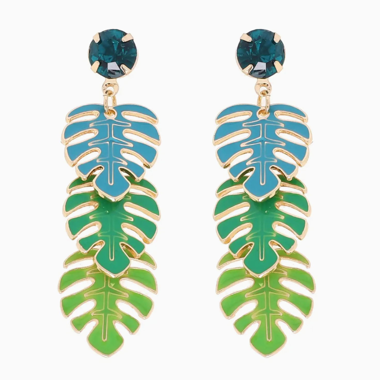 Ombre Monstera Enamel Drop Earrings - A. Dodson's