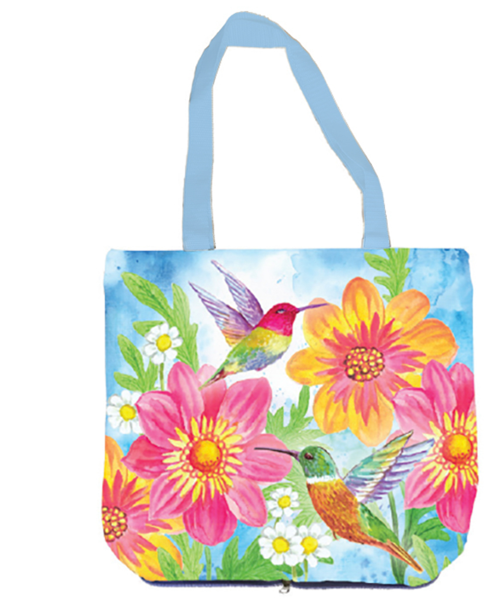 Colorful Hummingbird and Flowers Compact Tote Bag - A. Dodson's