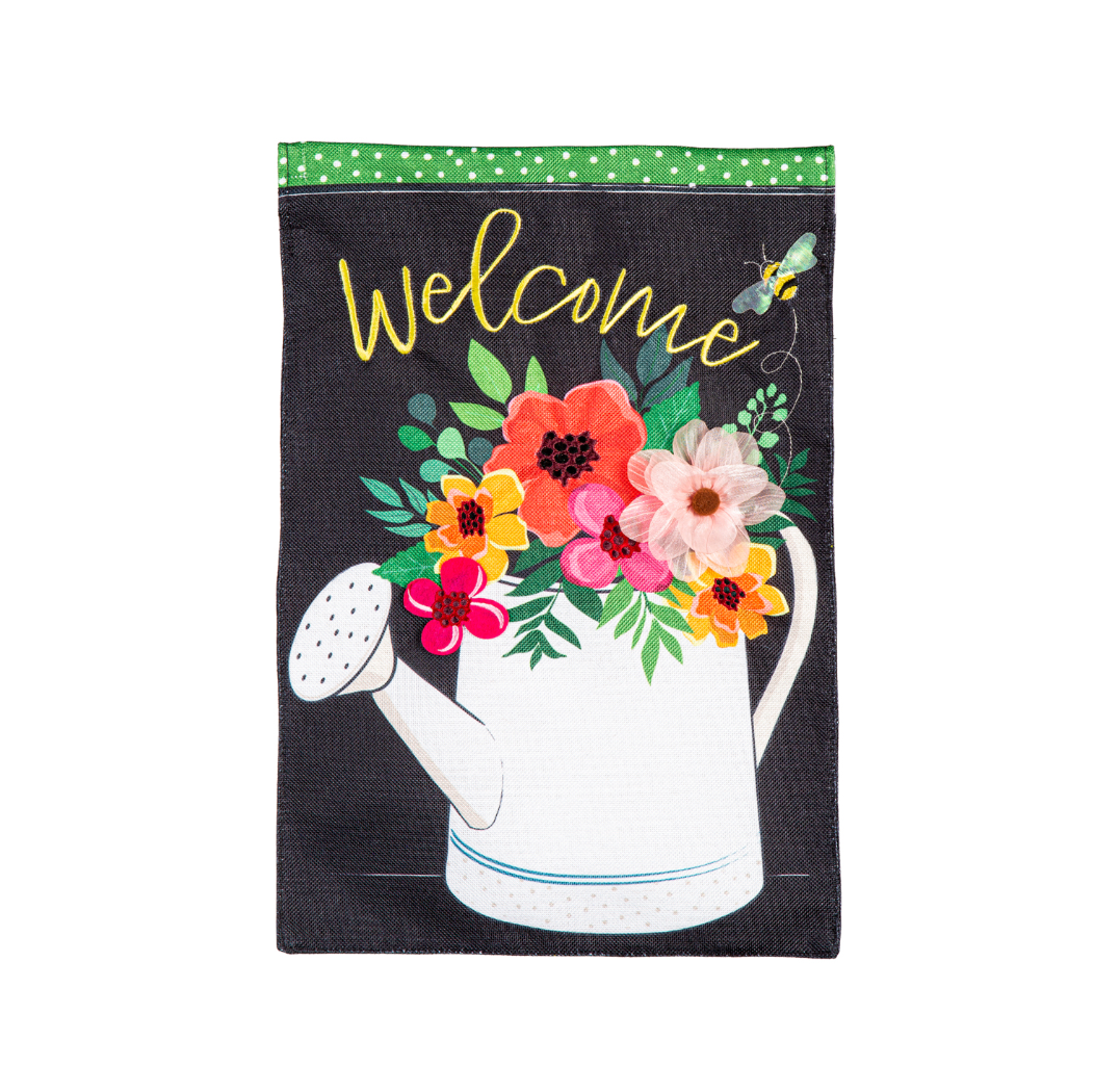 Watering Can Welcome Burlap Garden Flag - A. Dodson's