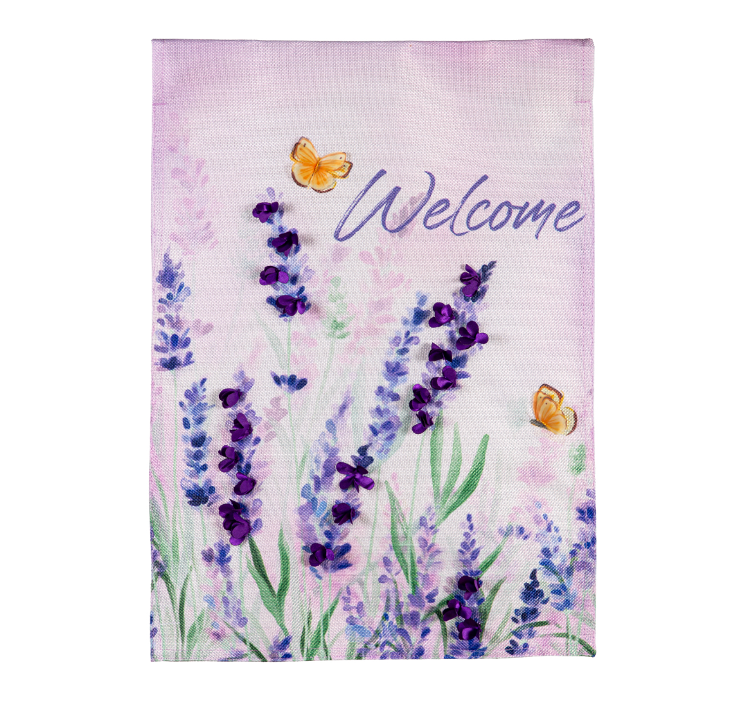 Hello Spring Lavender Burlap Garden Flag - A. Dodson's