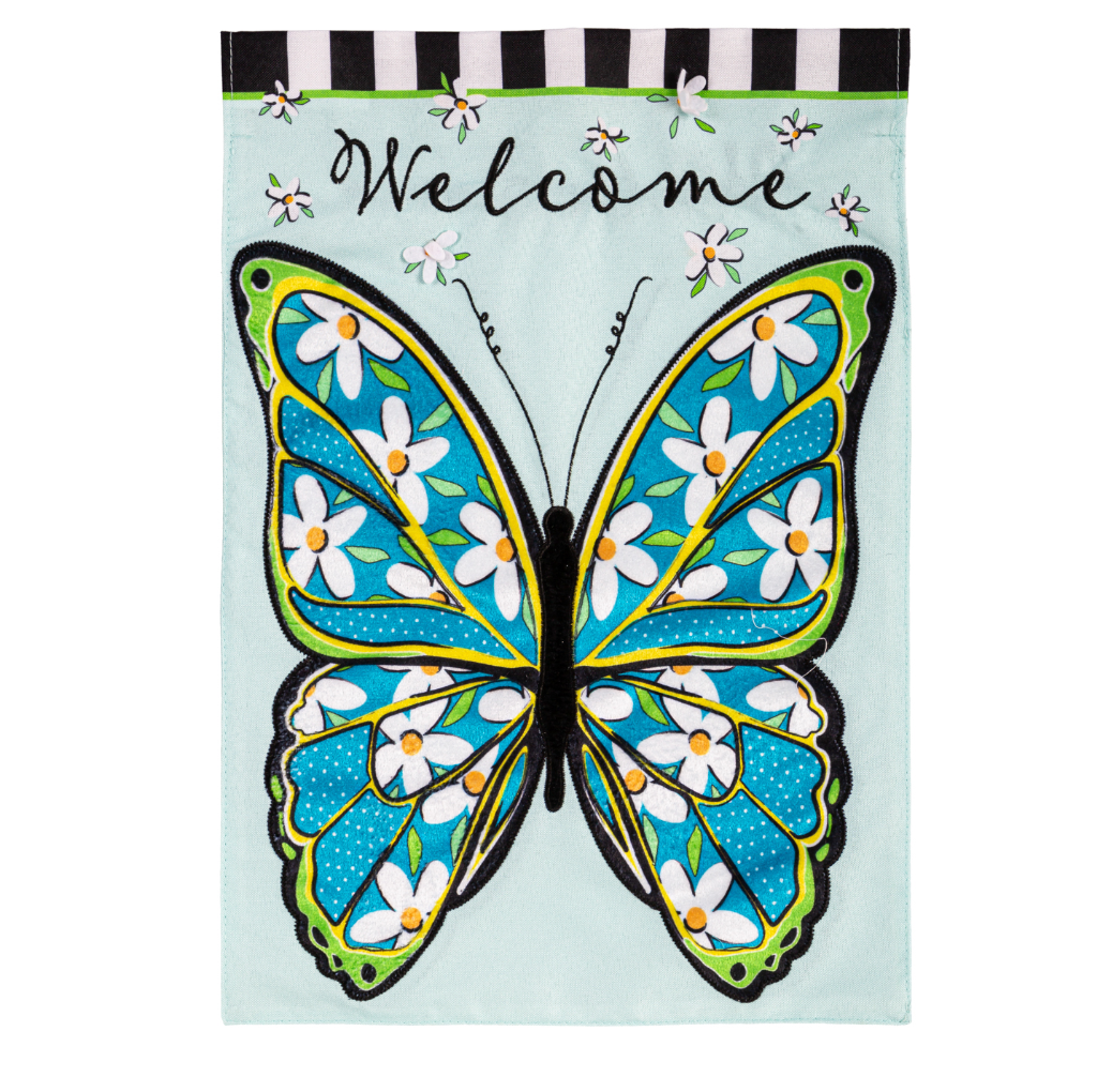 Floral Butterfly Welcome Linen Garden Flag - A. Dodson's