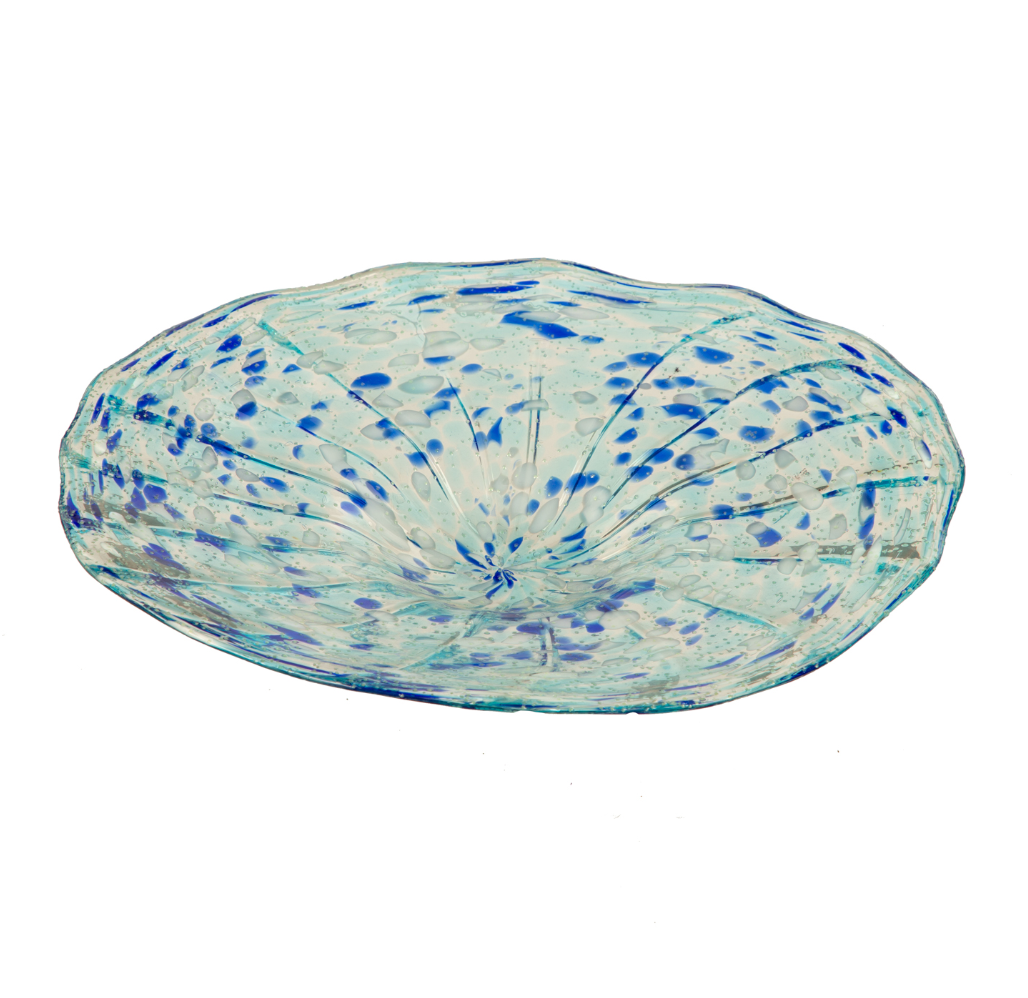 15" Glow In The Dark Glass Bird Bath, Blue