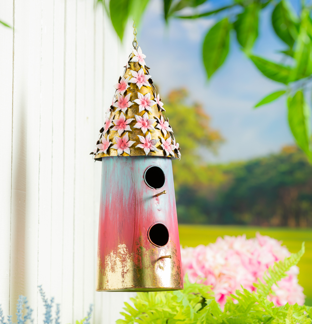 Flower Roof Decorative Metal Birdhouse, Large - A. Dodson's